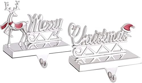 XİUSHE 2 Paketi Noel Stocking Sahipleri için Mantel, Tatil Seti - ”Merry Christmas Ren Geyiği ve Kızak Sepeti-Paslanmaz Çelik