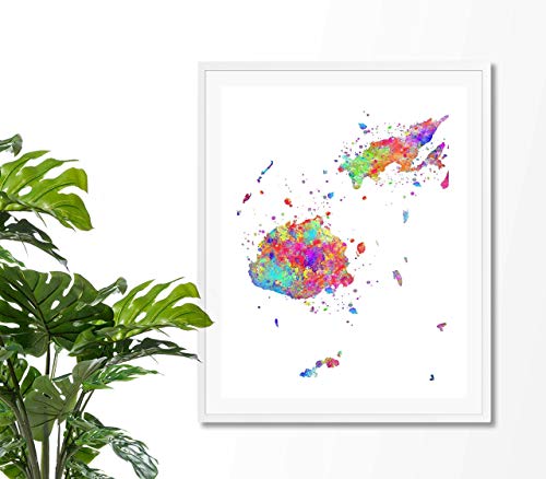 Fiji Harita Sanat Baskı, Poster, Duvar Sanatı, Çağdaş Sanat, Modern Duvar Dekor, Ofis Dekor (ÇERÇEVESİZ)