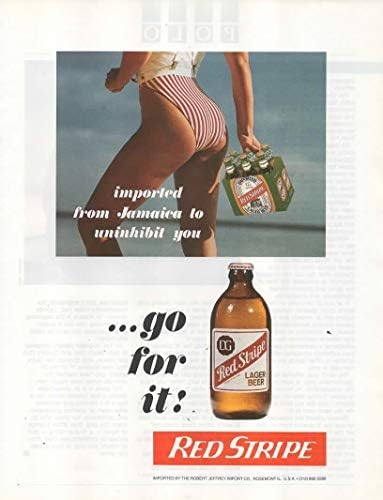 Dergi Baskı Reklamı: 1988 Kırmızı Şeritli Bira, Plaj Sahnesindeki Kız, Jamaika'dan Sınır Tanımayacak Şekilde İthal Edildi!