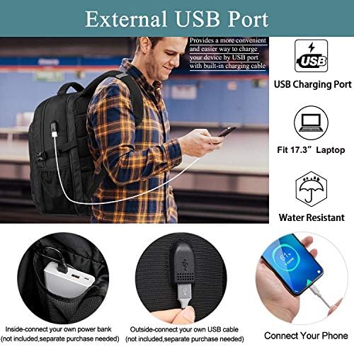 Erkekler için ekstra Büyük Sırt Çantası 50L, USB Şarj Portu ile Suya Dayanıklı 17.3 inç Seyahat Laptop Sırt Çantası, TSA Dostu