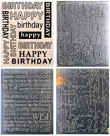 Kwan El Sanatları 4 adet Farklı Tarzı Mutlu Doğum Günü Numaraları Mürekkep Plastik Kabartma Klasörleri Kart Yapımı için Scrapbooking