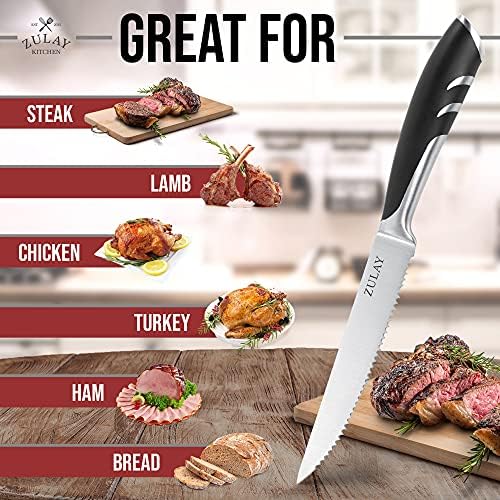 Zulay Mutfak Tırtıklı Biftek Bıçak Seti 4 - Tam Tang Paslanmaz Çelik Biftek bıçak Seti-Rahat kaymaz Saplı 5 İnç Ultra Keskin