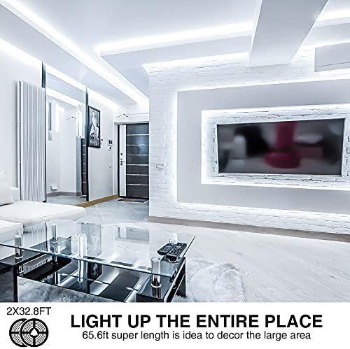 Onforu 65.6 ft LED şerit ışık Parlak Beyaz, 6000K Kısılabilir Gün Işığı Beyaz Bant ışık, 20m 1200 LEDs 2835 Esnek Şerit ışık,
