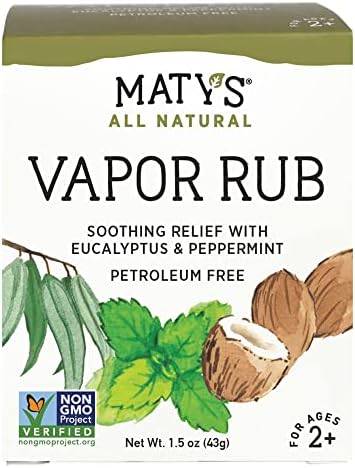 Maty's All Natural Vapor Rub-Petrol İçermez-Nane, Çay Ağacı ve Okaliptüs, 1.5 oz ile üretilmiştir.