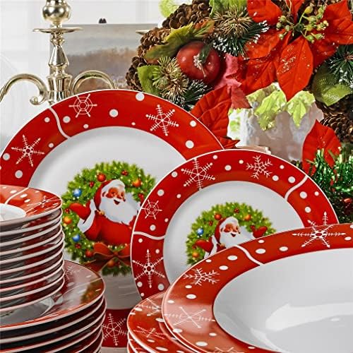 DSFEOIGY 60-Piece Noel Hediyesi Porselen Yemek Seti ile 12 Tatlı tabağı, çorba Tabağı, yemek Tabağı, bardak ve Tabaklar Set