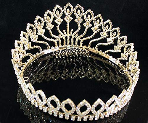 Çiçek Tam Taç Temizle Beyaz Avusturyalı Rhinestone Kristal Tiara Pageant Kraliçe Prenses Başlığı Saç Combs Balo Büyük Altın T1406g
