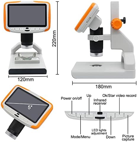 XuuSHA El Dijital Mikroskop Aksesuarları 200X8 LED Dijital Mikroskop 5 HD Ekran Elektron Mikroskobu Mikroskop Aksesuarları (Renk: