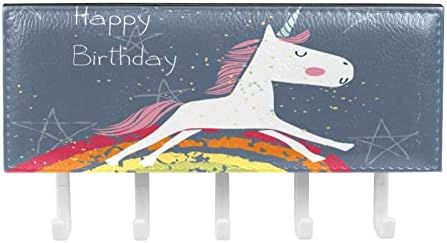 Mutlu Yıllar Unicorn Renkli Gökkuşağı Yıldız Duvarlar için Anahtar ve Posta Tutucu-Posta Organizatörlü ve 5 Kancalı Anahtar Askısı,
