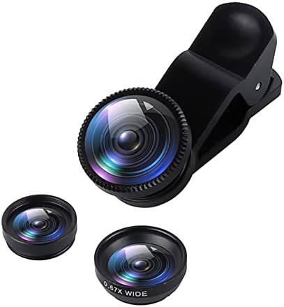 FAFAN Telefon Kamera Lens,3 in 1 Klip 180 °Balık Gözü Lens + 0.67 X Geniş Açı + 10X Makro Lens Cep Telefonu Makro Lens Anamorfik