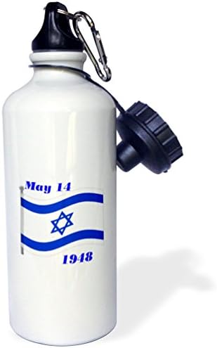 3dRose Doğum Günü ile İsrail Bayrağının Görüntüsü Spor Su Şişesi, 21 oz, Beyaz