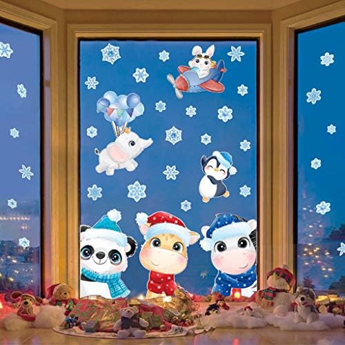 Noel duvar çıkartmaları Çıkartması, Karikatür Hayvan Pencere Çıkartmalar Kabuğu ve Sopa Panda / Geyik/Kardan Adam/Piggy / Penguen