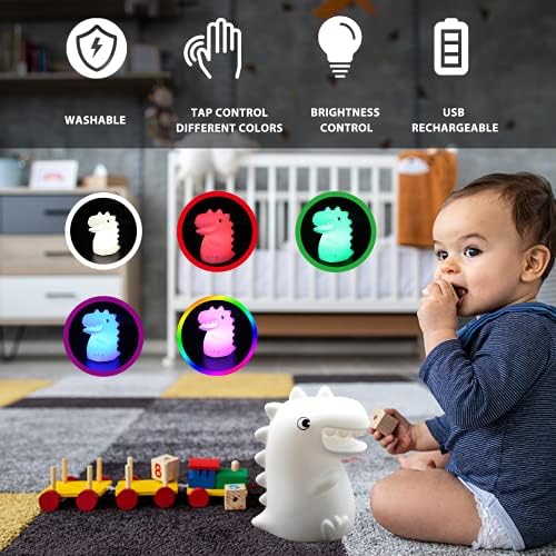 Çocuklar için gece Lambası - YMKJ Sevimli Silikon Kreş Dinozor Dokunun Gece Lambası Dokunmatik Sensörlü, Renk Değiştiren Kawaii
