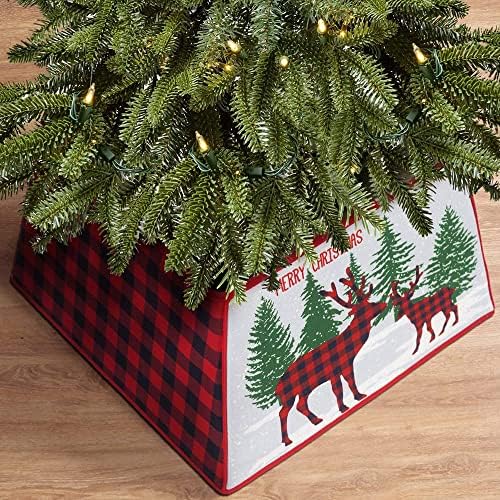 OVEELER Noel Ağacı Yaka Kırmızı ve Siyah Buffalo Ekose Ren Geyiği Ağacı Etek Taban Standı Kapak Ağacı Halka Dekorasyon Noel Tatil