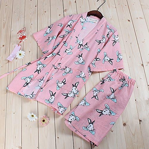 Phoenix Wonder kadın Japon Kısa Kollu Pamuk Kimono Pijama Takım Sabahlık Seti Pijama Iki Parçalı Pijama Seti, A06