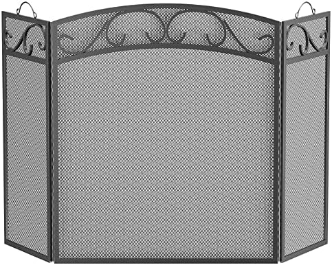 Yangın Güzellik Şömine Ekran Kolları ile 3 Panel Ferforje 51 (L) x31 (H) Kıvılcım Guard Kapak (Siyah)