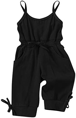 GENÇ yıldız Bebek Kız Romper Casual Fırfır Kolsuz Tulum Pantolon ile Cep Kıyafetler Siyah Gri Toddler Tulum 6 M-4 T