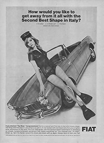 Dergi Baskı İlanı: 1966 Fiat 1500 Spider Roadster, Cabriolet (tipo 118H), Pinifarina 5 Vitesli tasarladı, İtalya'nın en iyi ikinci