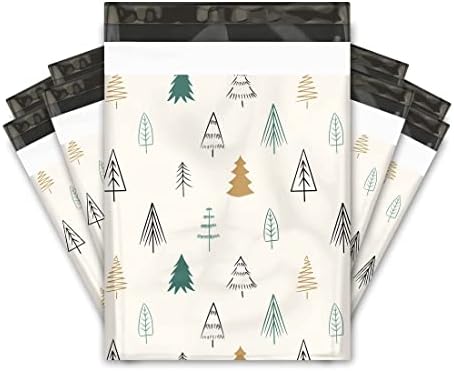 10x13 (100) Noel Köknar Ağaçları Tasarımcı Poli Postaları Nakliye Zarfları Premium Baskılı Çantalar