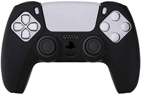 Playstation 5 Denetleyicisi için PlayVital Siyah Saf Serisi Kaymaz Silikon Kapak Cilt, Siyah Başparmak Kavrama Kapakları ile