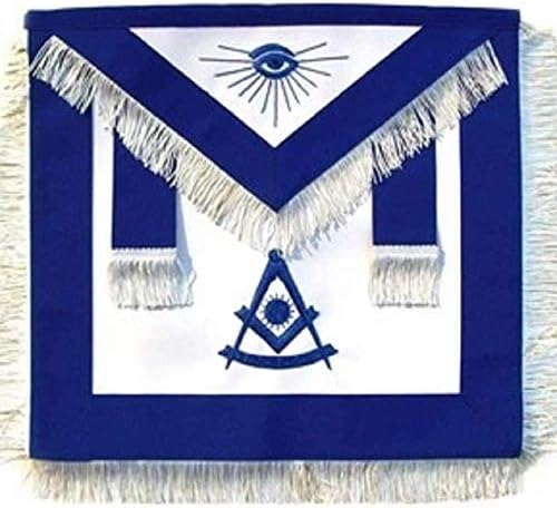 Regalia Lodge Masonik Geçmiş Ana Önlük Beyaz Saçaklı Mavi (Kuzu Derisi)