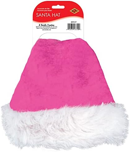 Peluş Süslemeli Beistle 1'li Pembe Kadife Noel Baba Şapkası