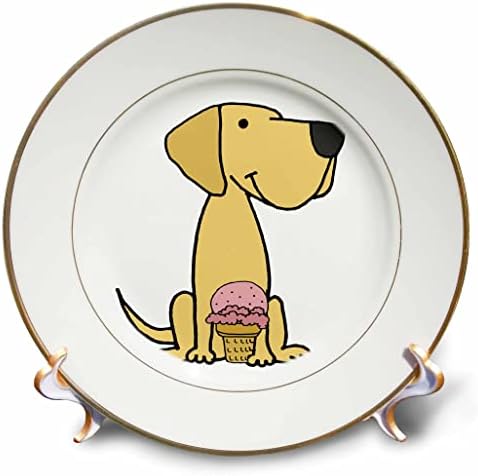 3dRose Komik Sevimli Sarı Labrador Retriever Köpek Yeme Dondurma Karikatür-Tabaklar (cp_353075_1)