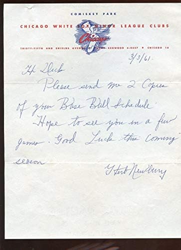 1961 Herb Newberry Chicago White Sox Mektup Kırtasiye Zarf ve Kartvizit-MLB İmzalı Çeşitli Ürünler