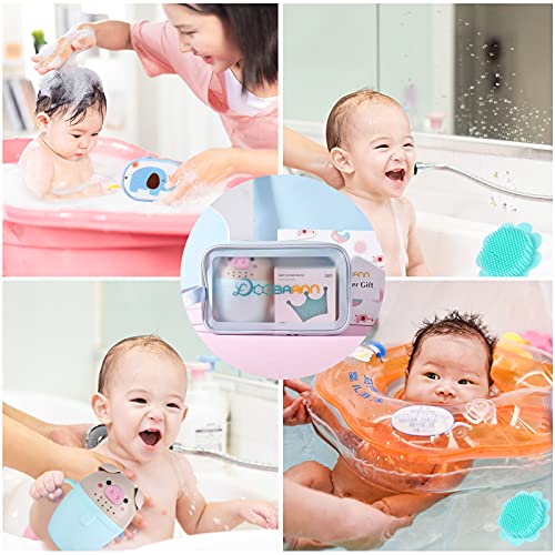 DOOBAANN Bebek Banyo Seti, Silikon Banyo Fırçası, Bebek Duş Başlığı, Banyo Durulama Kabı, Bebek Banyo Süngeri (Mavi)