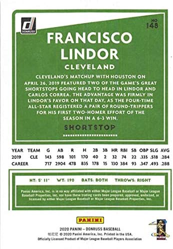 2020 Donruss Bağımsızlık Günü 148 Francisco Lindor Cleveland Kızılderilileri Resmi MLB PA Beyzbol Ticaret Kartı Ham (NM veya