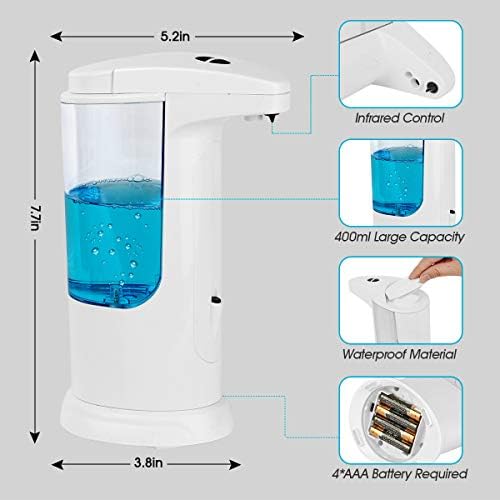 Otomatik Sabunluk, 400 ml Fotoselli Elektrikli sabunluk Su Geçirmez Tabanı ile Ayarlanabilir Sabun Hacmi Anahtarı Hareket Sensörü