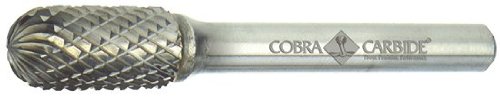 Cobra Karbür 10455 Mikro Taneli Katı Karbür Silindirik Düzenli Uzunluk Çapak Yarıçaplı Uç, Çift Kesim, Şekil C SC-3, 1/4 Sap