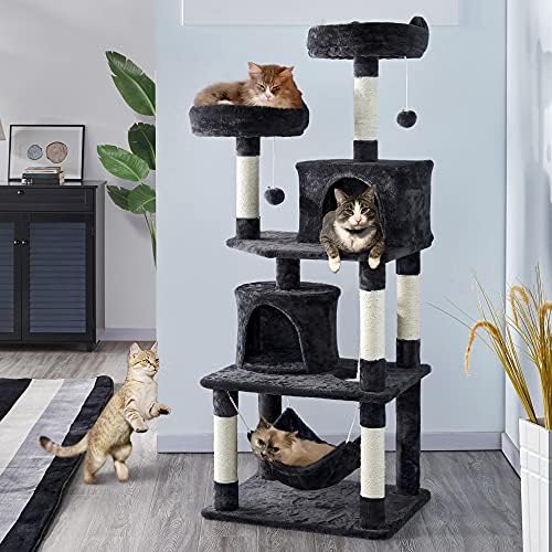 Topeakmart 62.2 inç Kedi Ağacı, Kedi Kulesi w / Çift Kınamak, Tırmalama Mesajları ve Hamak, Kedi Etkinlik Ağacı Yavru Oyun Evi,