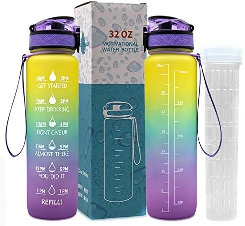 Celciaga 34 oz Tritan BPA Ücretsiz Spor Su Şişesi ile Motivasyon Zaman İşaretleyici ve Çıkarılabilir Süzgeç ve Meyve Emmek Tüp