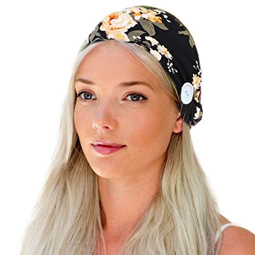 Victray Düğme Baskılı Kafa Bandı Yüz Maskesi Çiçek Kafa Wrap Geniş Hairband Elastik Saç Aksesuarları Kadınlar ve Kızlar için