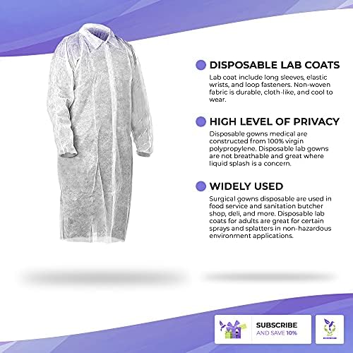 AMZ Tek Kullanımlık Laboratuvar Önlüğü. Uzun Kollu ve Elastik Bilekli, Cepsiz Beyaz Büyük 70 gsm Polipropilen Tıbbi Elbise. Hastane,