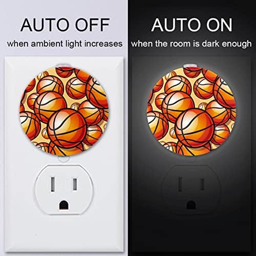 2 ADET LED Gece ışıkları Yuvarlak Şafak Sensörü Basketbol Turuncu Fiş Gece Lambası Koridor,Yatak Odası, Çocuk Odası, Mutfak,
