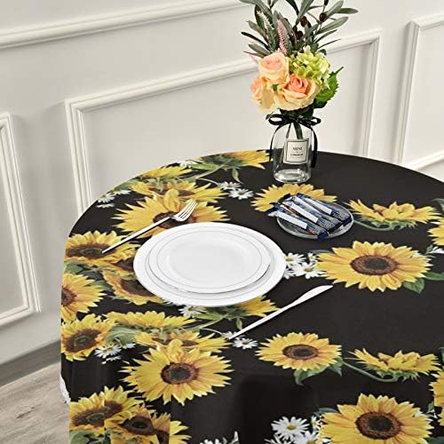 Ayçiçeği yuvarlak Keten masa Örtüsü Yerleşimi Dantel kenar masa örtüsü mutfak yemek dekorasyon için 60 İnç
