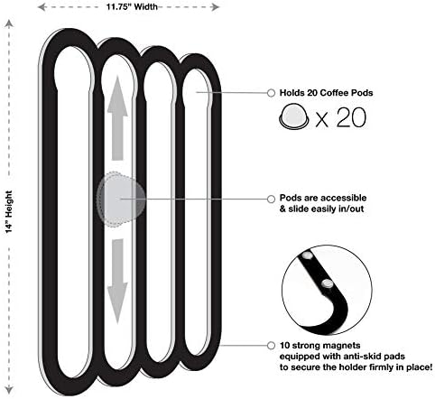 Nespresso Vertuo Kapsülleri için Demi'nin Ev Kahve Pod Tutacağı-Buzdolabına Monte Edilmeye Uygun Manyetik Tutucu (Siyah)