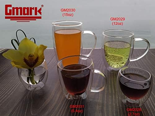 Gmark Büyük Kahve Kupalar 2 Set (15 oz), Çift Duvar Bardak Cam Bardak, yalıtımlı Kahve Fincanları için Çay, Latte, Espresso,