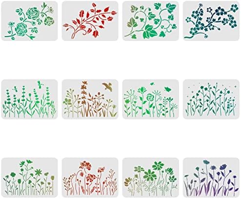 FİNGERİNSPİRE 12 Pcs Vahşi Çiçek Şablonlar Çizim Boyama Şablonları Setleri 8. 3x11. 7 inç Plastik Asma Çizim Boyama Şablonlar