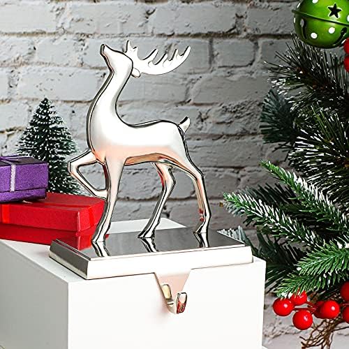 4 Parça Noel Ren Geyiği Stocking Tutucu Noel Geyik Stocking Askı Gümüş Metal Mantel Tutucu Noel Süslemeleri Gümüş Metal Geyik