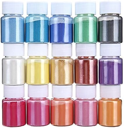 Tırnak Jılter 15 Renkler Mika Pigment Toz Sabun Makyaj Nail Art DIY Craft Kozmetik Reçine Renklendirici Boya 15g / Şişe