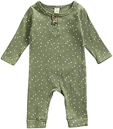 Yenidoğan Erkek Bebek Kız Giysileri Polka Dot Baskı Uzun Kollu Nervürlü Romper Tek Parça Bodysuit Tulum Kıyafetler 3-18 M
