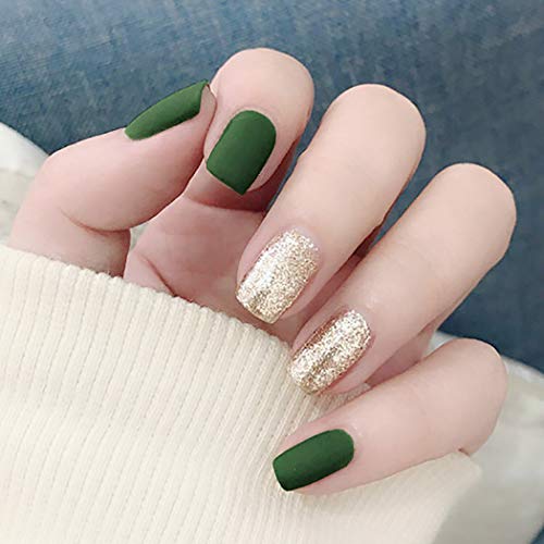 Fairyu Mat takma tırnak Yeşil Kare Basın Çivi Tam Kapak Yanlış Nails İpuçları Kadınlar ve Kızlar için 24 Adet