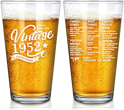 Vintage 1952 Eski Zaman Bilgileri 70th Doğum Günü Hediyeleri Erkekler Kadınlar için bira bardağı-Komik 70 Yaşındaki Hediyeler