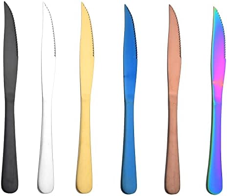 Gugrida Altın Biftek Bıçakları, 6 Parça Premium Paslanmaz Çelik Set, Mat Biftek Bıçak Setleri, Alman Biftek Bıçakları Tırtıklı,