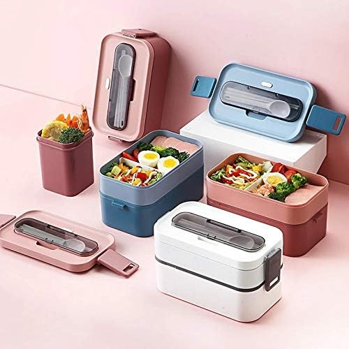 CUJUX Çift bento kutusu Taşınabilir Açık gıda saklama kapları Sızdırmaz Japon tarzı yemek kabı Bölmesi soğutucu kutuları (Renk: