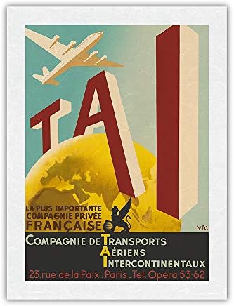 TAİ Havayolu (Transports Aériens Intercontinenteaux) - Vıc c.1950 tarafından Vintage Havayolu Seyahat Posteri-Premium Unryu Pirinç