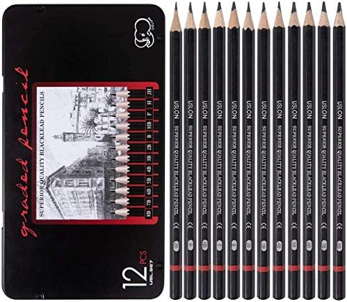 Profesyonel Çizim Eskiz Kalem Seti - 12 Adet Sanat Çizim Grafit Kalemler(8B - 2H), Çizim Sanatı, Eskiz, Gölgeleme, Yeni Başlayanlar