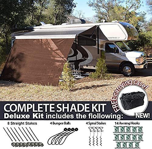 RV Tente Gölge Karavan Veranda Güneş Ekran Komple Deluxe Kiti (Kahverengi) (8x13)